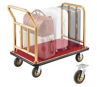 Chariot à bagages VEVOR en acier inoxydable, capacité de charge de 340,19 kg, équipé de roues en caoutchouc de 6 pouces, chariot d'hôtel avec tapis rouge, chariot à plate-forme professionnel pour hôte