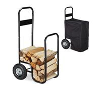 Chariot a bois 60 kg noir chariot à bûches panier à bois roulant 2 roues