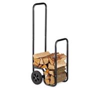 Chariot à bois - Acier - Capacité 60 kg - Noir - Avec 2 roues en caoutchouc et poignée