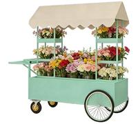Chariot à bonbons d'extérieur à roulettes avec auvent, support de présentation de dessert, marché fermier, chariot en fer forgé pour fête ou événement