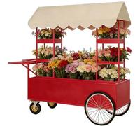 Chariot à bonbons d'extérieur à roulettes avec auvent, support de présentation de dessert, marché fermier, chariot en fer forgé pour fête ou événement