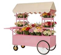 Chariot à bonbons d'extérieur à roulettes avec auvent, support de présentation de dessert, marché fermier, chariot en fer forgé pour fête ou événement