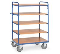 Chariot à étagères Fetra avec 5 tablettes en bois, surface de chargement 1200 x 800 mm