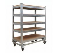 Chariot à étages Relaxdays, 5 niveaux, roulettes et freins, charge max. 750 kg, L x l x H : 110 x 90 x 45 cm, chariot d'atelier mobile, acier, argent