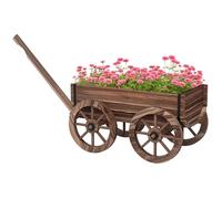Chariot à fleurs - Outsunny - en bois - 4 roues et poignée, trous de drainage - pour jardin, balcon, terrasse - 120x41x54cm - marron