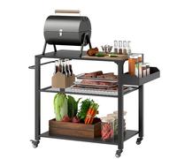 Chariot à grillades Outsunny Chariot de service à 3 étages avec surface de travail étagères roues, table de grillade BBQ en acier inoxydable, table d'appoint pour grillade, Outdoor Trolley, barbecue