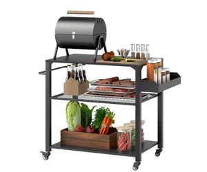 Chariot à grillades Outsunny Chariot de service à 3 étages avec surface de travail étagères roues, table de grillade BBQ en acier inoxydable, table d'appoint pour grillade, Outdoor Trolley, barbecue