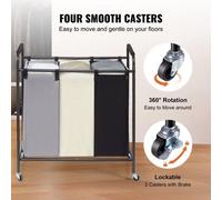 Chariot à linge 3 pièces, trieur à linge commercial, capacité de charge de 15 kg, collecteur à linge Chariot à linge en tissu Oxford, séparateur à linge enroulable, système mobile de tri du linge, pan