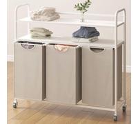 Chariot à linge blanc à 3 compartiments avec tablette, pour la salle de bains et la cuisine, 138 L