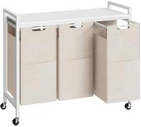 Chariot à linge blanc à 3 paniers avec tablette, 3 x 39,8 l, tissu Oxford