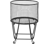 Chariot à linge, chariot utilitaire rond à roulettes pivotantes à 360°, capacité de charge élevée de 27 kg, panier en acier au carbone robuste pour la lessive, les courses, le camping, les achats alim