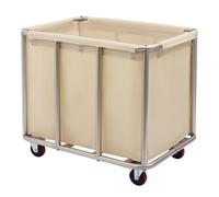 Chariot à linge en acier inoxydable avec roulettes, capacité de charge de 60 kg, panier à linge sur roulettes pour hôtels, appartements, maisons, entrepôts, 90 x 65 x 80 cm, beige-jaune