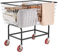 Chariot à linge en fil métallique, panier à linge en fil métallique de 4,5 boisseaux avec roulettes, panier à linge commercial en fil métallique de 35 po x 15,7 po x 22 po, structure en acier avec fin