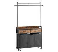 Chariot à linge Mondeer avec tiroirs, sac à linge, étagère, barre de suspension et roulettes, stable, anti-basculement et peu encombrant, 129 x 33 x 199 cm, noir