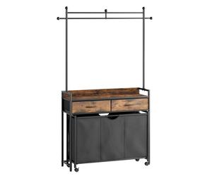Chariot à linge Mondeer avec tiroirs, sac à linge, étagère, barre de suspension et roulettes, stable, anti-basculement et peu encombrant, 129 x 33 x 199 cm, noir