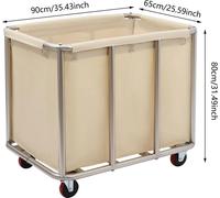 Chariot à linge - Panier à linge sur roulettes 90 x 65 cm - Structure en acier inoxydable - Tissu Oxford - 4 roulettes pivotantes - Réutilisable - Jaune clair