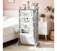 Chariot à livres à roulettes à 6 niveaux avec roulettes, bibliothèque double face, transparent, visible et incliné, design ouvert pour salle de hambre à coucher, bibliothèque, étude