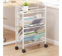 Chariot à livres à roulettes étroit avec roulettes pour les petits espaces - Étagère en métal pour livres et magazines - Étagère d'angle debout au sol