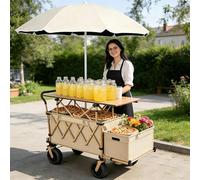 Chariot à Nourriture de Rue Chariot à Glaces Pliable en Bois Pour Commerces, Stand de Vente Pliable Restauration de Rue Portables pour Hot-dogs, Cafés, Bonbons Et Gâteaux white