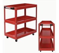 Chariot à outils à trois niveaux | Compartiment à outils robuste pour atelier | Boîte à outils rouge | Boîte à outils pour garage