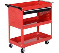 Chariot à outils, acier robuste, 3 étagères et tiroir, rouge, 82 x 35 x 76 cm