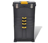 Chariot à outils avec 2 roulettes et poignée télescopique | 3 tiroirs, valise supérieure et inférieure, polypropylène, fermetures à pression amovibles