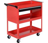 Chariot à outils - Chariot d'atelier - 3 étagères et tiroir - Roulettes avec freins - Poignée latérale - Paroi latérale perforée - 82×35×76 cm - Rouge