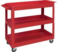 Chariot à outils Fortuna Lai à 3 niveaux, 4 roulettes, acier, 83 L x 35,3 P x 76 H cm, rouge