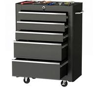 HOMCOM Servante d'atelier en acier, chariot à outils sur roulettes, 5 tiroirs, verrouillable 2 clés, caisse à outils pour atelier, tapis antidérapant, construction robuste, noir