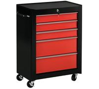 Chariot à outils - HOMCOM - 5 tiroirs verrouillable 2 clés - sur roulettes - acier - 61,5 x 33 x 82,5 cm - rouge et noir