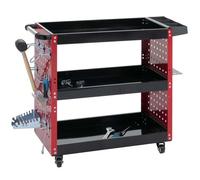 Chariot à outils HWC-M26, chariot à roulettes Chariot d'atelier, roulettes Poignée 3 plateaux Grille perforée, acier 73x90x35cm rouge