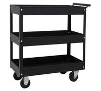 Chariot à outils ouvert noir avec 3 compartiments, 4 roulettes (dont 2 avec frein), 715 x 355 x 780 mm