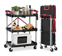 Chariot à Outils Pliant à 3 Niveaux, avec Roues Universelles 4 Rainures et Mains Courantes Servante d’Atelier Charge 45 kg