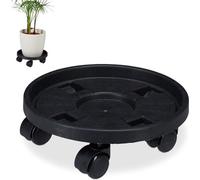 Chariot à plantes en plastique à 2 roues, Ø 30 cm, petit chariot à fleurs bas en plastique pour l'intérieur et l'extérieur, noir - Relaxdays