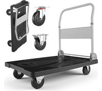 Chariot à plate-forme pliable SucceBuy 300 kg, chariot de transport avec roulettes pivotantes, chariot à main avec surface de chargement antidérapante, chariot pliable pour un rangement facile, 895 x