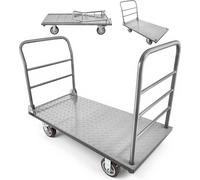 Chariot à plate-forme pliable VEVOR 1202 kg, chariot de transport pour charges lourdes avec garde-corps amovible et roues pivotantes, chariot industriel, pour supermarchés, garages et entrepôts, 1220 