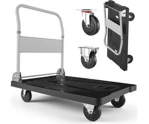 Chariot à plate-forme pliable VEVOR 300 kg, chariot de transport avec roulette pivotante, chariot à main avec surface de chargement antidérapante, chariot pliable, aide au transport pour un rangement 