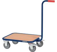 Chariot à poignée L600 x l500 mm, plateau en aggloméré bleu saphir, RAL 5003, capacité de charge 250 kg