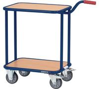 Chariot à poignées L 600 x l 450 mm, 2 plateaux en aggloméré, bleu saphir (RAL 5003), capacité de charge 250 kg
