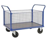 Chariot à quatre roues, type grillage, dimensions 1166 x 700 x 1020 mm, capacité de charge : 500 kg - couleur bleue