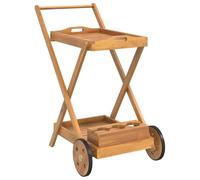 Chariot à thé en bois d'acacia massif 54 x 87 x 90 cm avec 2 étages et porte-bouteille, chariot de cuisine servant avec espace de rangement, roulable et robuste pour salle à manger et cuisine
