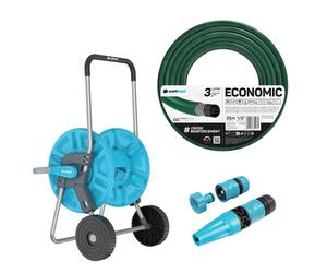 Chariot à tuyau Cellfast Aluplus 1/2" 60 m + tuyau d'arrosage Cellfast Economic 1/2" 25 m + kit avec pomme d'arrosage Cellfast Basic 1/2"