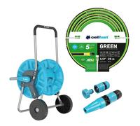 Chariot à tuyau Cellfast Aluplus 1/2" 60 m + tuyau d'arrosage Cellfast Green ATS2 1/2" 25 m + kit avec pomme d'arrosage droite Cellfast Basic 1/2"