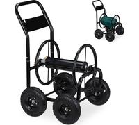 Chariot à tuyau Relaxdays en métal, enrouleur de tuyau mobile, en métal, pour tuyau jusqu'à 75 m, avec manivelle, 4 roues, noir
