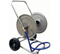 Chariot à tuyau Relaxdays, jusqu'à 200 m, enrouleur de tuyau mobile, dimensions H x L x P : 94 x 61 x 60 cm, dérouleur de tuyau, acier inoxydable, couleur argent
