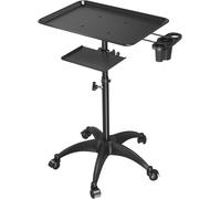 Chariot avec plateau pour utilisation en salon, comprenant un espace de rangement, plateau en aluminium pour tatouages sur roulettes, hauteur réglable, couleur noire, accessoire pour salon de coiffure