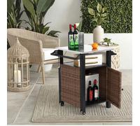 Chariot bar extérieur sur roulettes 76 x 57 x 85 cm, rangements et plateau inox extensible, acier brun