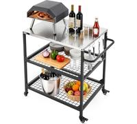 Chariot barbecue - Table barbecue Chariot de service - Plateau de table 80 x 61 cm - À roulettes avec 4 roues - Poignée latérale - 2 étagères grillagées - Pour le jardin et la cuisine