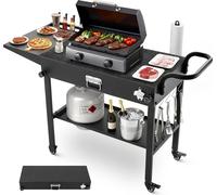 Chariot barbecue - Table de barbecue pliable - Plateau 78,7 x 43,2 cm - Avec roulettes - Tablette latérale - Crochets pour ustensiles - Porte-rouleau essuie-tout - Extérieur