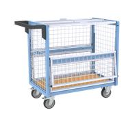 Chariot conteneur grillagé avec toit, 850 x 500 mm, 250 kg